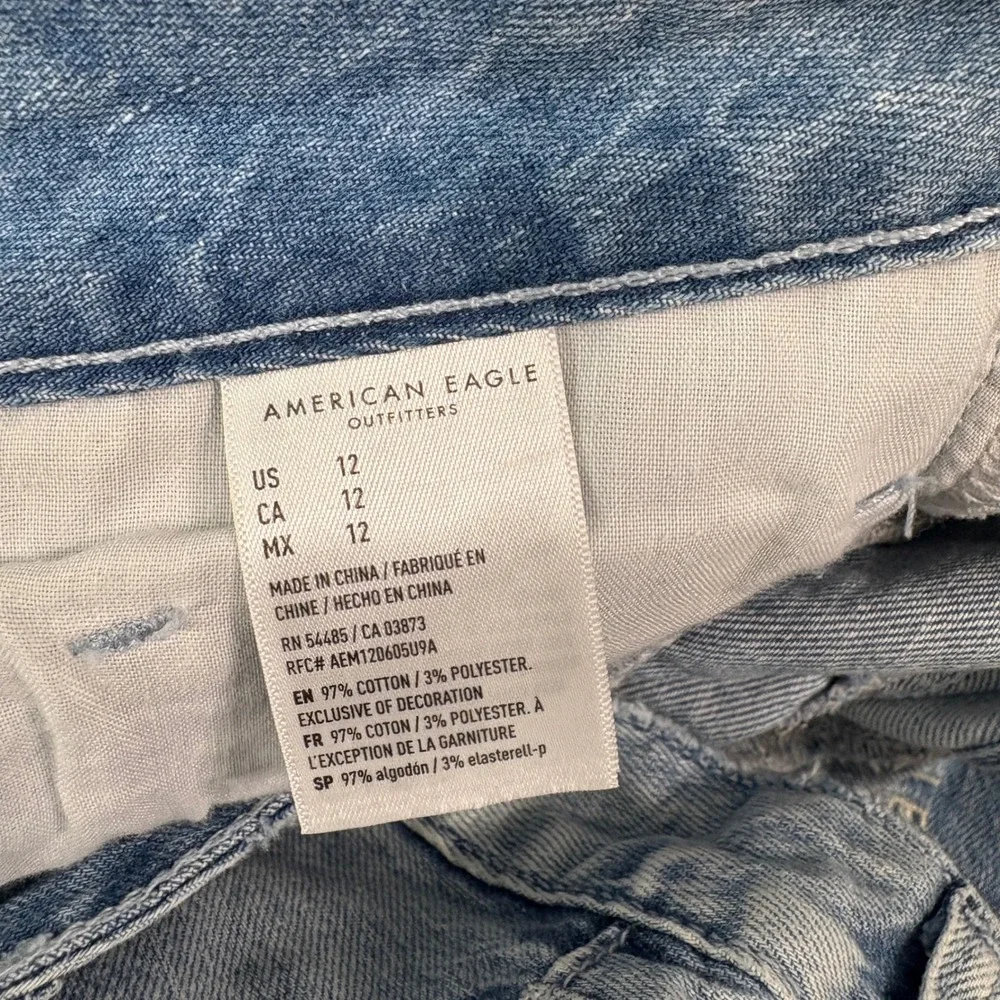 American Eagle Skirt Womens 12 Blue Denim Ruffle Tiered Boho Mini Light Wash